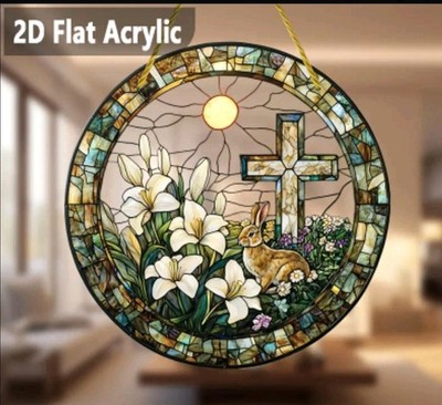 Easter suncatcher Lily Bunny window ornament ACRYLIC 2D Flat 8 inch FREE Ship