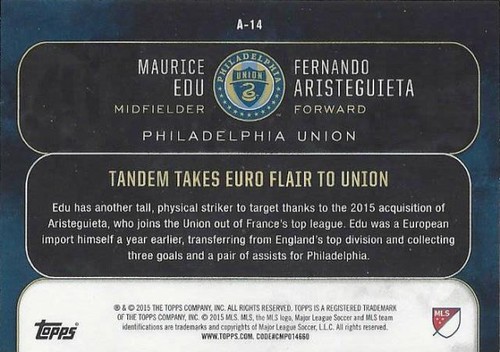 2015 Topps Major League Soccer Apex 'Alliances' Card Gold Variations #'d to 50 - Picture 30 of 30
