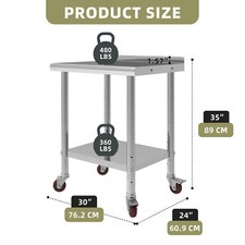 30" Rolling Kitchen Work Table Stainless Steel Undershelf Backsplash Side Hooks