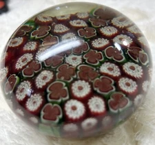Millefiori Murano glass paperweight vintage Deep Red, Bright Green And White