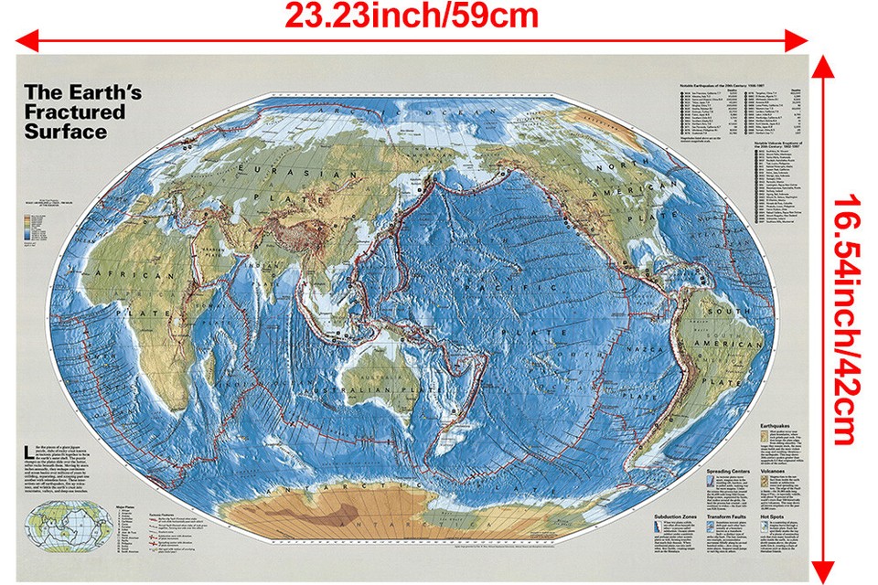 A1 A2 Thematic Map of Earth's Plate Tectonics Geography Educational ...