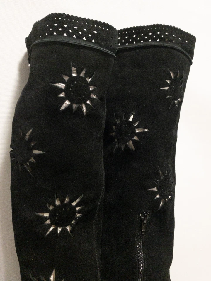 Botas hasta la rodilla Luichiny gamuza recortada de aguja negras talla 38 EE. UU. 7,5 Foto 3 de 4