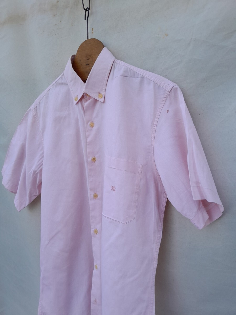 Vintage Burberry Shirt Mens 14 Pink Cotton Embroidered