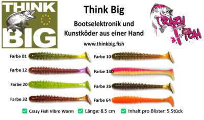 Crazy Fish Vibro Worm 8,5 cm, 5 Stück, Raubfischangeln Barsch Zander Hecht