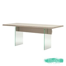 Tavolo con Piano in Rovere Grigio e Gambe in Vetro 160cm - SPEDIZIONE GRATUITA