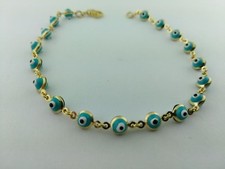 14k Yellow Gold Good Luck Evil Eye Bracelet 7" Turkish Lucky Evil Eye 14K GOLD