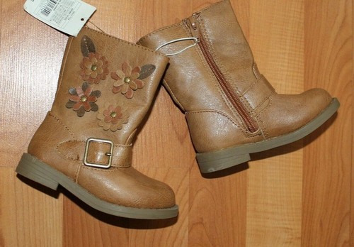 NWT Toddler Sz 5T 6T Cherokee Denise Fashion Boots Brown With Flower Appliques - Picture 11 of 12