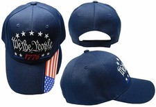 We The People 1776 Navy Blue USA Flag On Bill Adjustable Embroidered Cap Hat