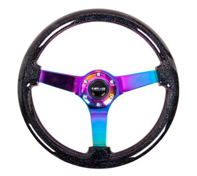 NRG Black Sparkled Wood Grain Deep Dish Lenkrad 350 mm mit 3 neochromen Speichen