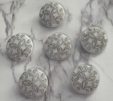 Vintage 6 White & Gold  Czech Glass Buttons Button Lot 135-42