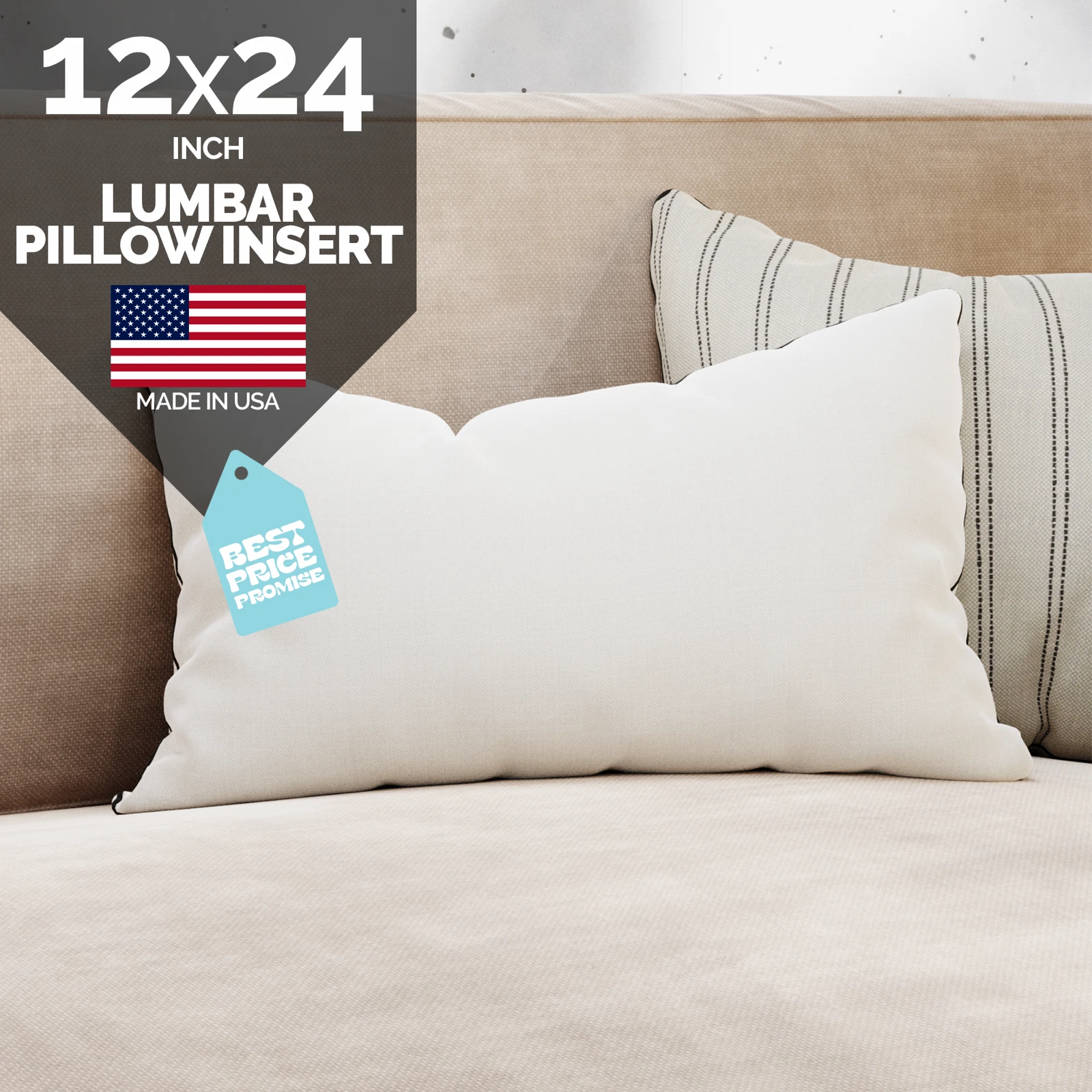 12x24 Discount Pillow Factory Boudior Pillows Lumbar Pillows Insert Made in USA