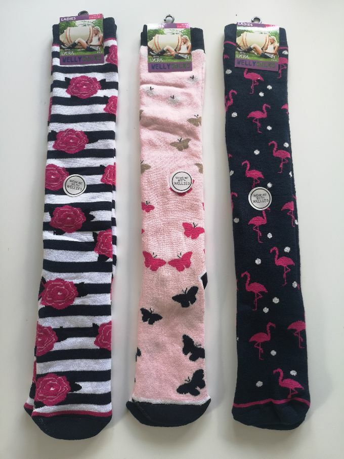 Ladies Welly Boot Socks 3 Pairs Novelty 