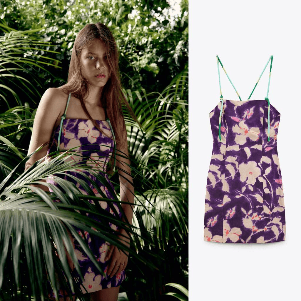 Zara purple floral mini linen blend dress M NWT | eBay