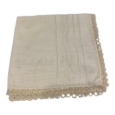 Handkerchief White Tatted Edge 12 inches Square Vintage Wedding