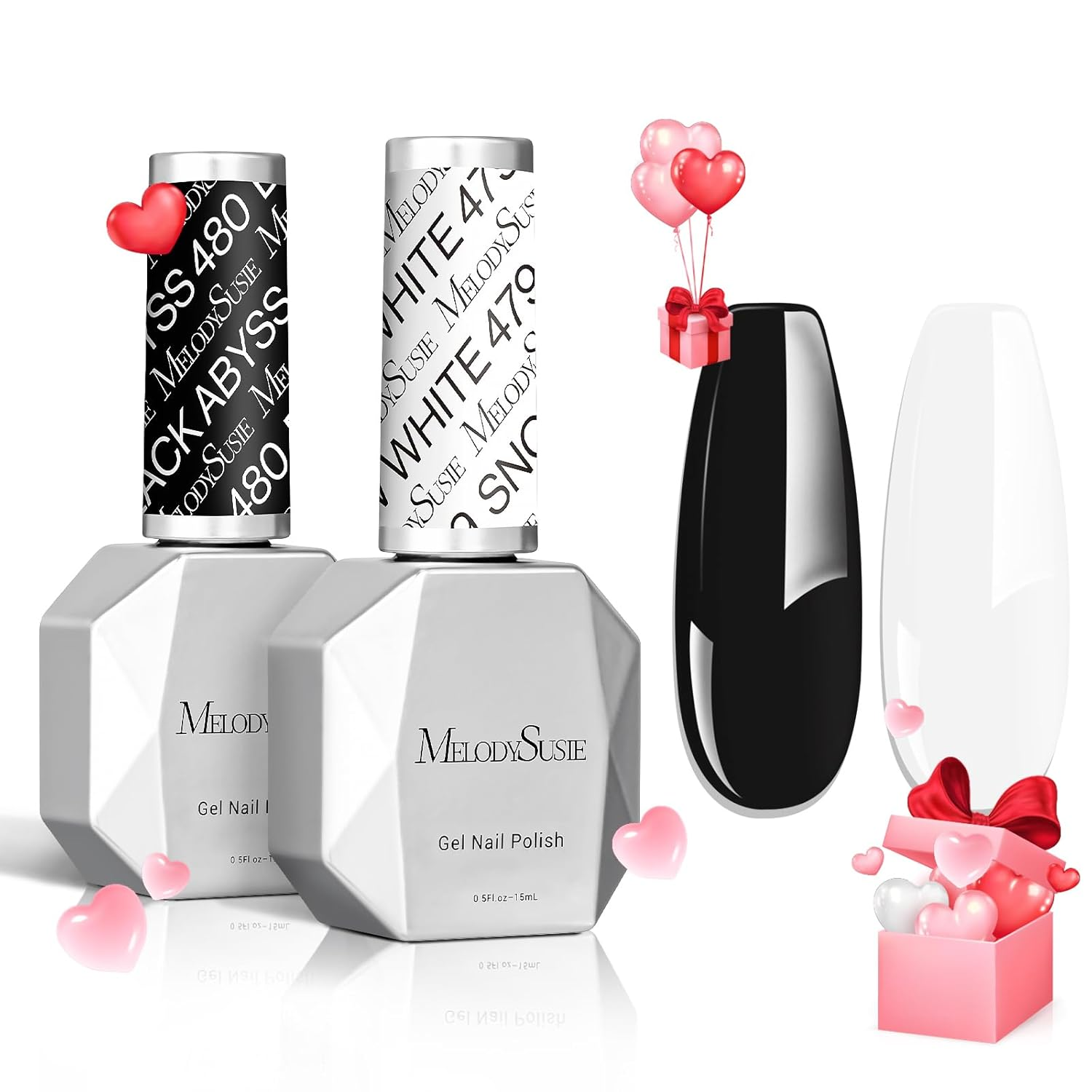 Thick Black & White Gel Polish Set - 2pc 15ML Soak Off UV Manicure