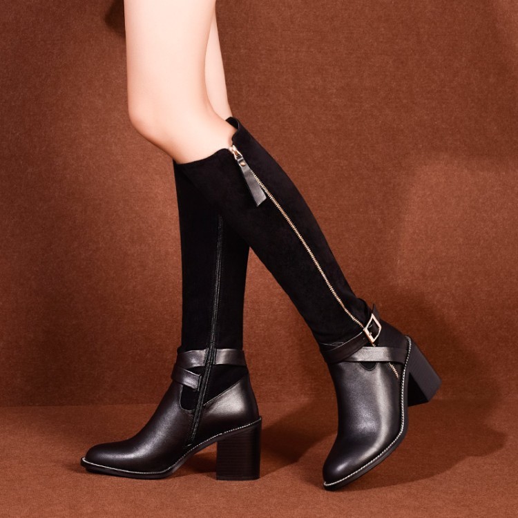 Womens Fashion Leather Two Tone Buckle Strap Zippers Knee High Boots shoes XUNL Womens Fashion Leather Two Tone Buckle Strap Zippers Knee High Boots shoes XUNL