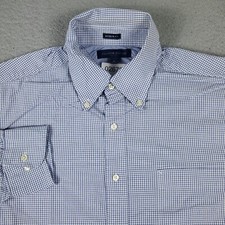 Tommy Hilfiger Shirt Mens 16 Blue Check Dress Button Up Long Sleeve 