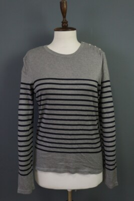 Saint James Gray Striped Knit Sweater Size