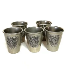  Silver Plated Kiddush 5 Cup Wine Cup and Saucer for Shabbat