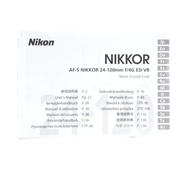 Manuale d'istruzioni Nikon AF-S NIKKOR 24-120mm f/4G ED VR