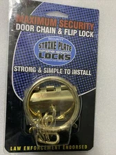 Strike Plate Locks Maximum Security Door Chain & Flip Lock, Gold