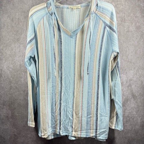 Above and Beyond Women's Medium Striped Long Sleeve Hooded Tie Front Top Hippie