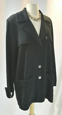 Fatos Triko Merino Wool black Knitted mid long jacket cardigan USA 12 14 NEW VTG