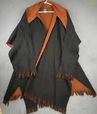 Jennifer Moore Shawl Cape Wrap Sweater Open One Size Rust Black VTG Stylish
