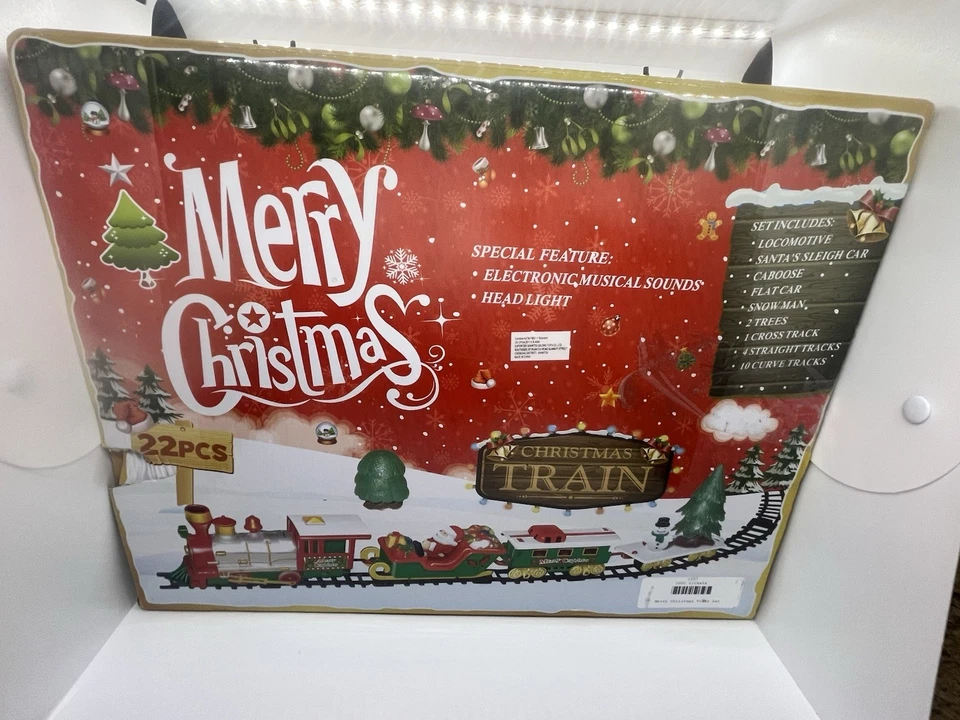 MERRY CHRISTMAS TRAIN SET W/ELECTRONIC MUSICAL SOUNDS AND HEAD LIGHT 22PCS RARE - Image 2 of 4