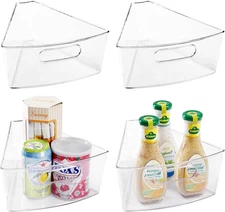 Oubonun Lazy Susan Organizers Set of 4, 10.2”X 9.4”X 4” Plastic Transparent Kitc
