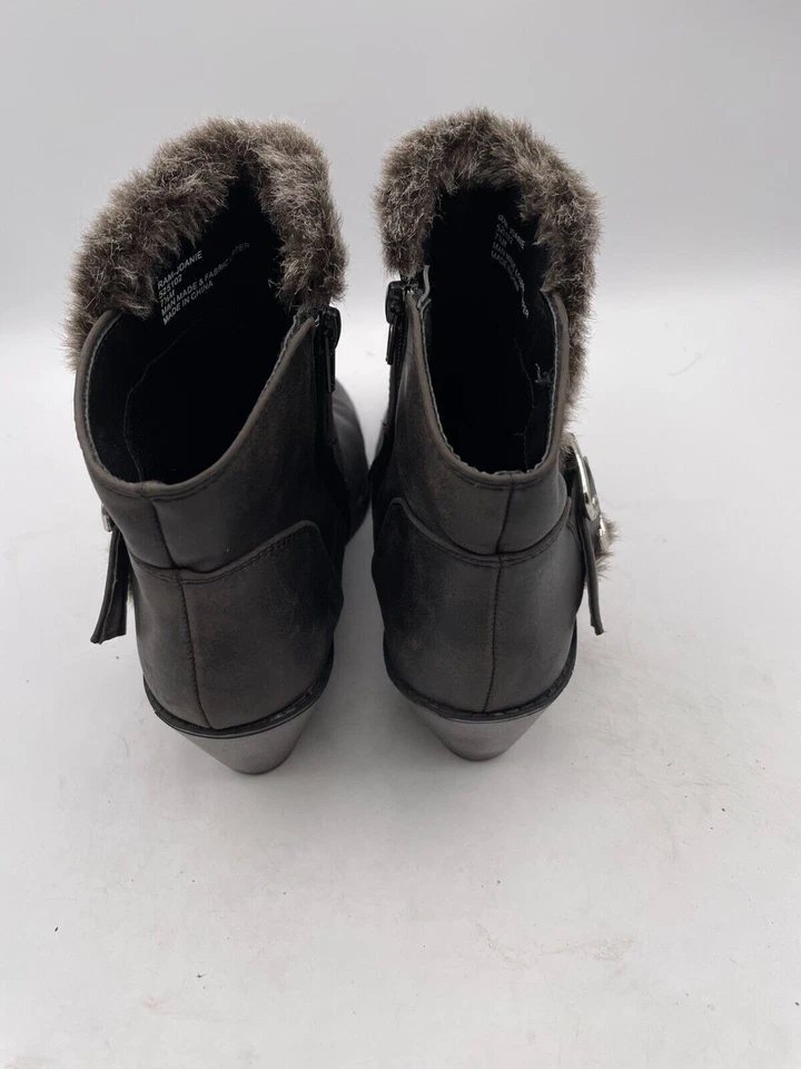 Botín de cuña Rampage Joanie para mujer talla 7,5 M cuero negro cremallera ribete de piel Foto 4 de 4