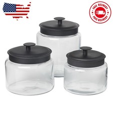 Glass Jars with Black Metal Lids, 3 Piece Set
