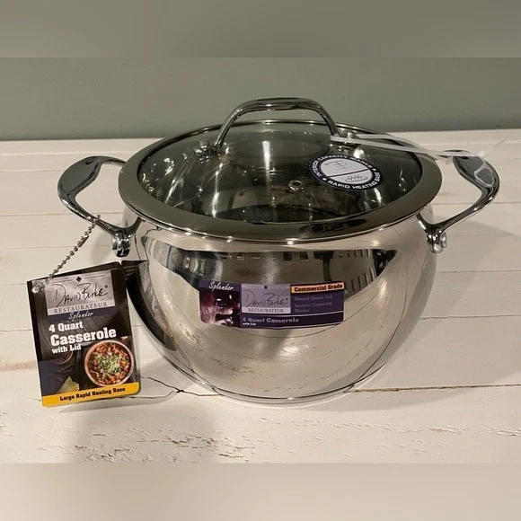 David Burke 4 Quart Stainless Steel Casserole With Lid Splendor Up to 500 F NEW