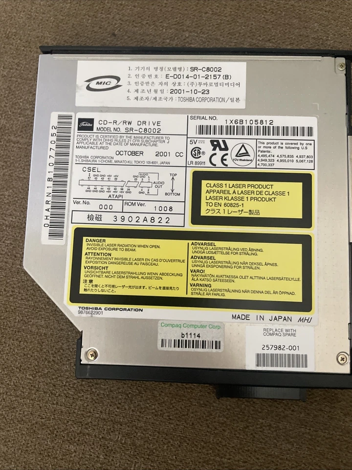 Compaq Presario 2700 Laptop Future Bay CDRW Drive Sony Model SR-C8002 257982-001 - Image 4 of 4