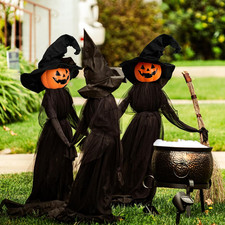 Halloween Decorations, Set of 3 Light up Pumpkins Witches with Stakes Voice Cont