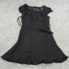 Polo Ralph Lauren Dress Womens 6 Lace Top Black Belted Lined Sleeveless Shift H