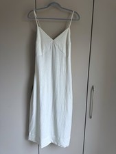 Free People Ivory Linen Blend Midi Dress Size L - Strappy, Button Detail