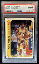 1986-87 Fleer Magic Johnson Stickers #7 Lakers PSA 8