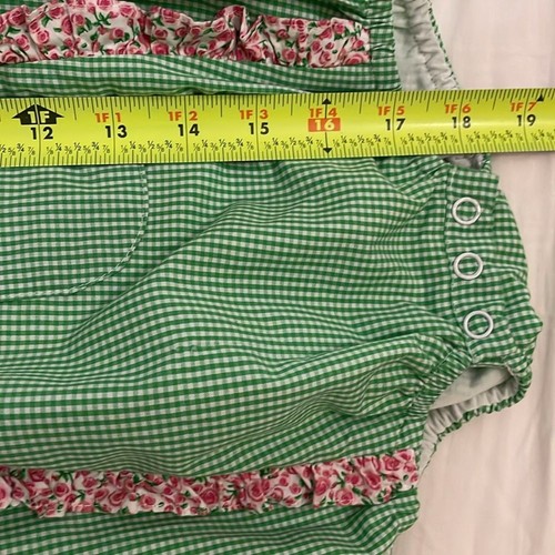 Baby Sen by Remember Nguyen Green Gingham Romper Size 18M Floral Ruffles - Picture 7 of 9