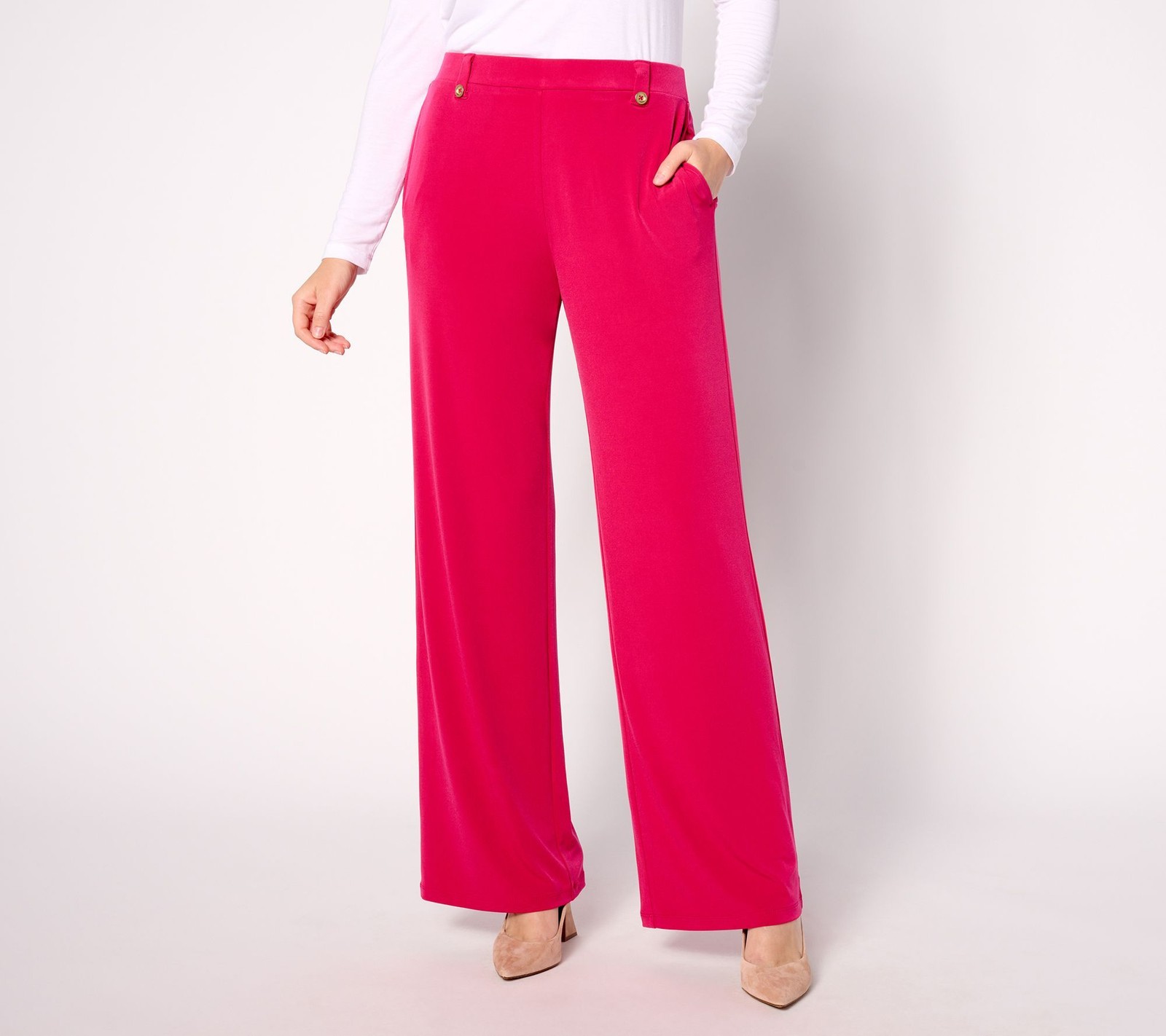 Susan Graver Women's Petite Pants 2XP Pet Liquid Knit Wide-Leg with Pink A661676