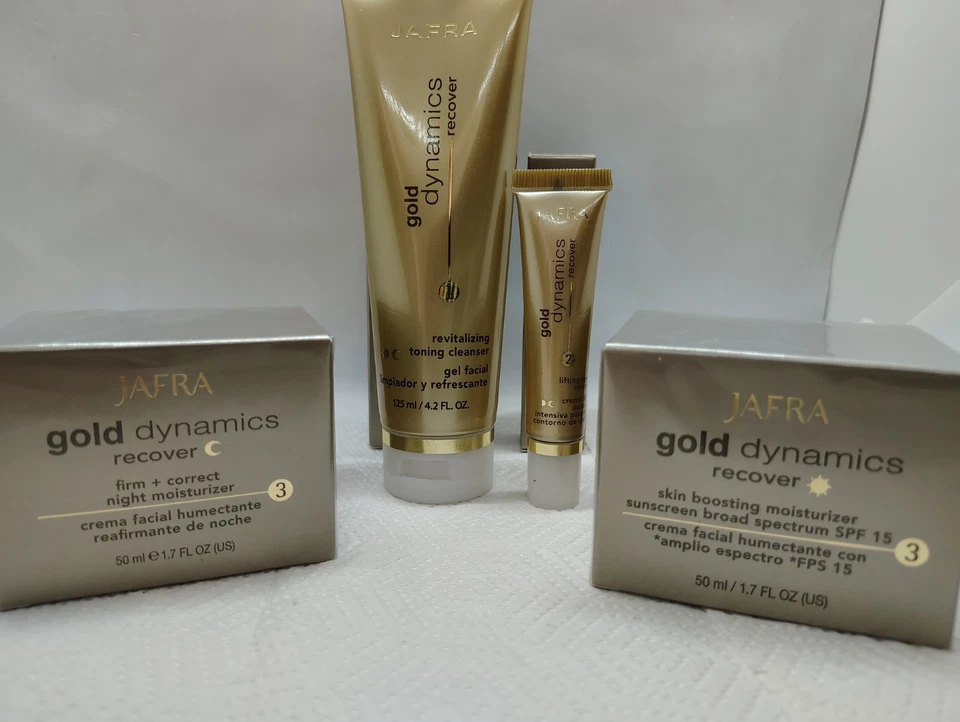 Jafra Gold Dynamics Recover 4 PIECES SET(Cleanser+Day & Night Creams+Eye Cream) - Image 2 of 4