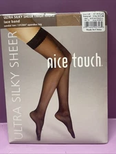 Sears Nice Touch Ultra Silky Sheer Thigh Highs Size AB Lace Band Natural