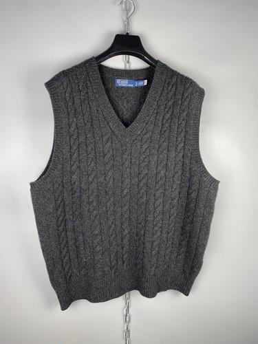 Polo Ralph Lauren Mens Wool Cashmere Cable Knit Gray Vest Gilet Size XL - Picture 2 of 15
