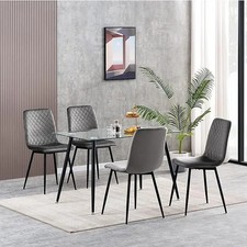 Image of Set of 4 Velvet Dining Chairs Metal Legs Modern Design