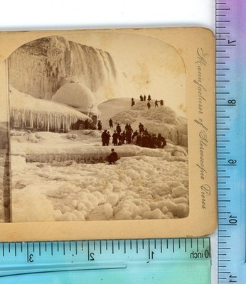 Crowd on Ice Bridge Niagara Falls USA C. Bierstadt Stereoview
