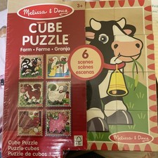 NEW Melissa & Doug Wooden Cube Puzzle Farm Toy 6 Scenes 16 Wood Blocks & Tray