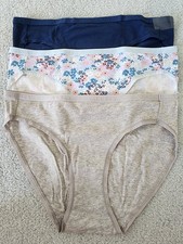 NWT-Jockey organic cotton stretch bikinis-pack of 3 pairs-Size Small- Navy/Grey