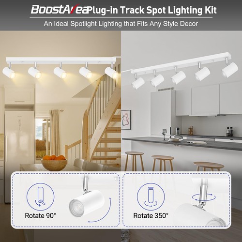 Plug in Track Lighting, LED Track Light Kit, White 5-Light Large Track Lights... - Picture 2 of 9