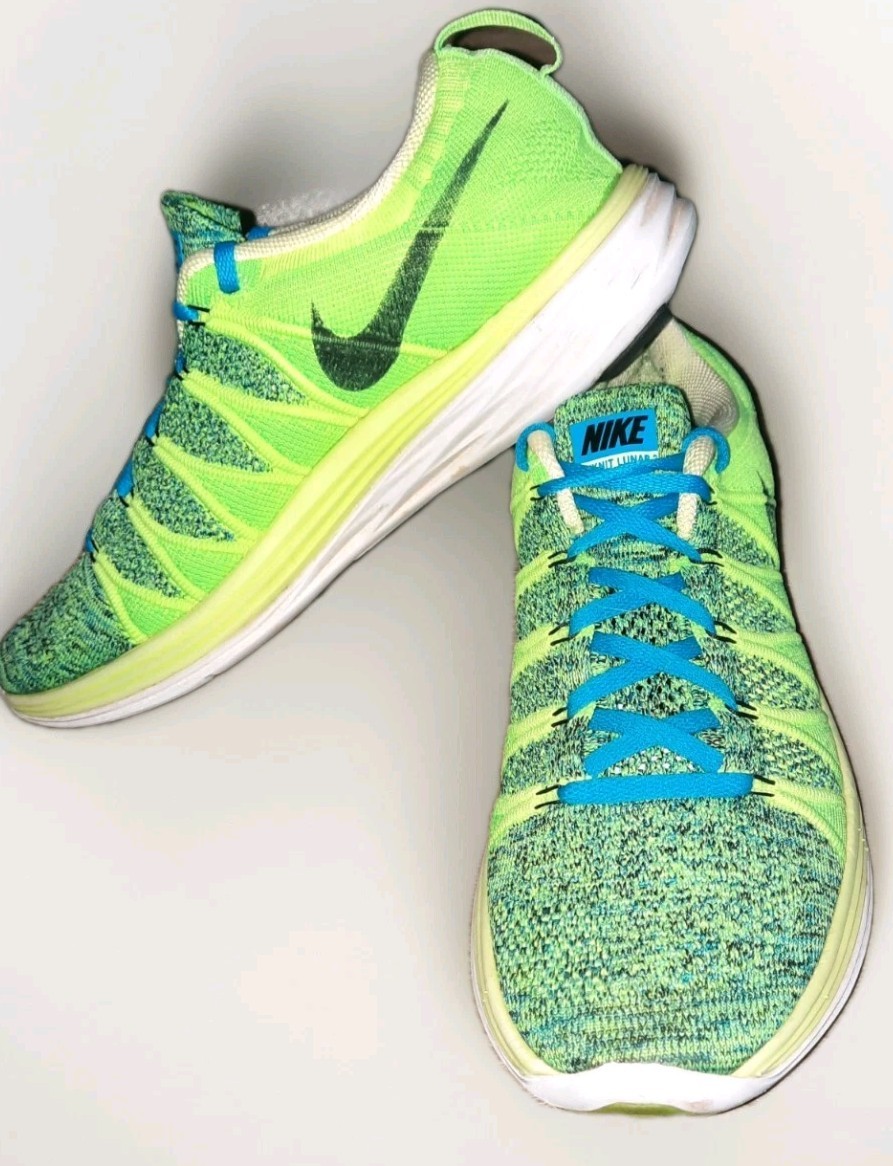 Nike Flyknit Lunar 2 Men\'s 10 Green/Blue Athletic Running Sneakers 620465-701 Nike Flyknit Lunar2 Green for Sale | Authenticity Guaranteed  main image 2