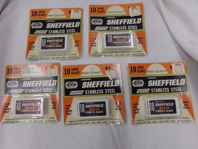 Lot of 5 Pkgs of 10 Each Perma Sheffield Super Stainless Steel Razor Blades NOS